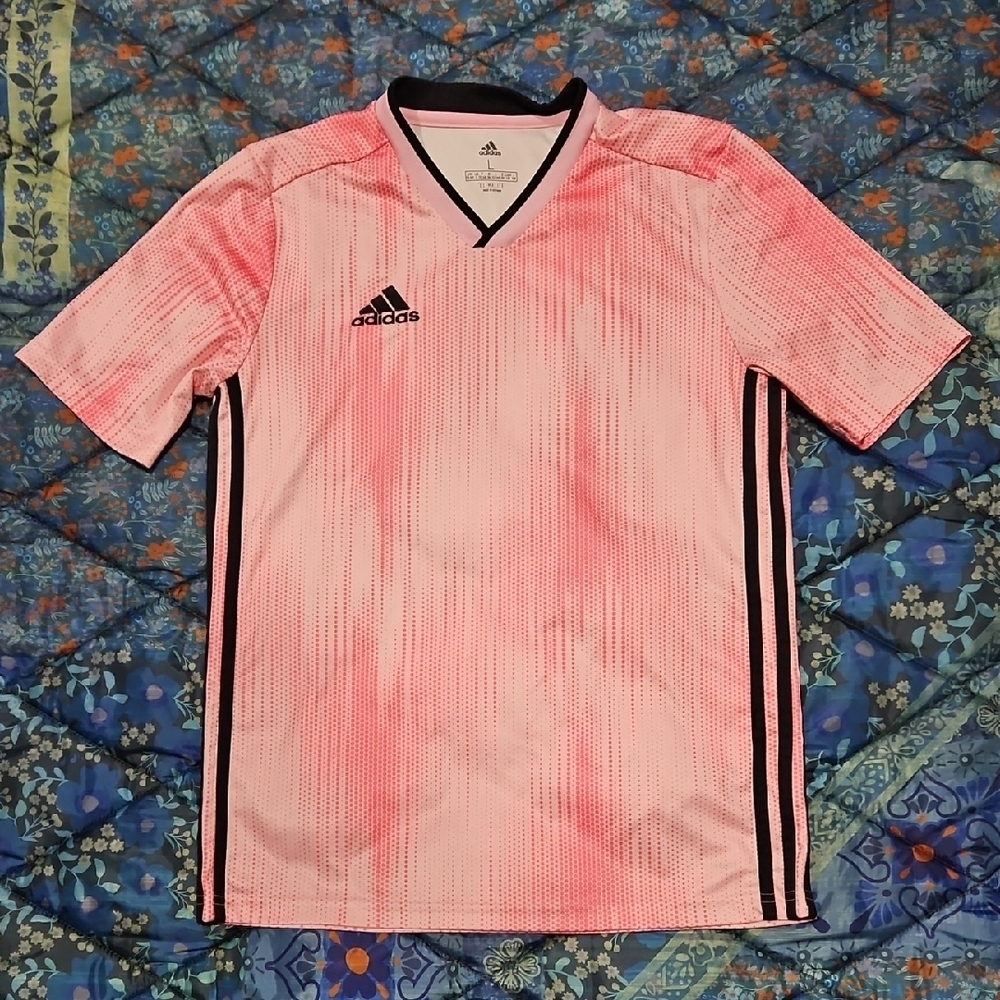 Adidas Pink V-Neck Sports Tee